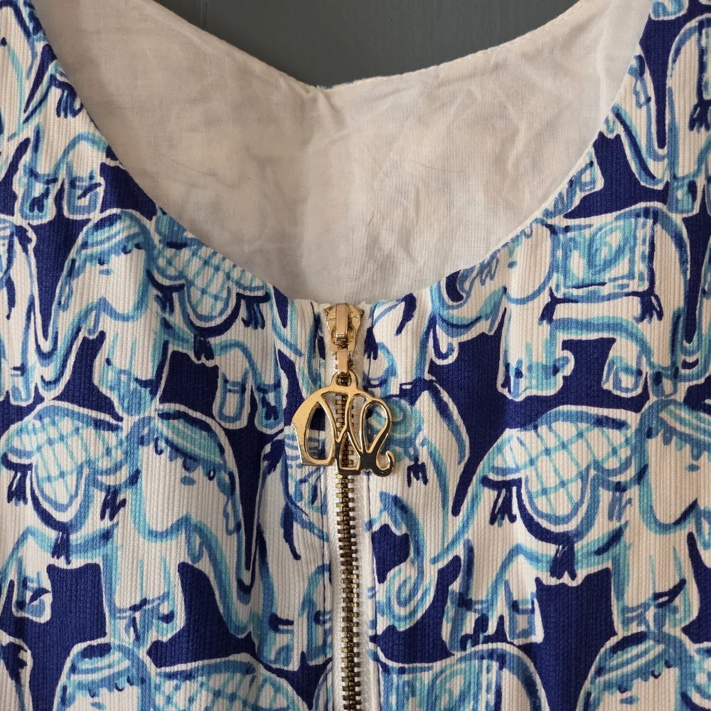 Lilly Pulitzer Cathy Shift Dress In Blue Elephant Print Size 0 - Picture 6 of 7